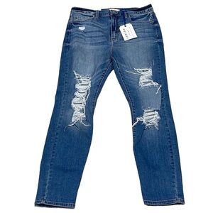 Eunina Bella Super High Rise Skinny Ankle Jean Distress Denim Blue Size 13